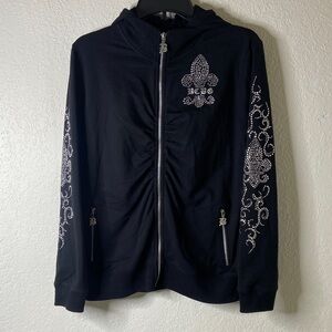 BCBGMaxAzria Black Hoodie with Silver Accents